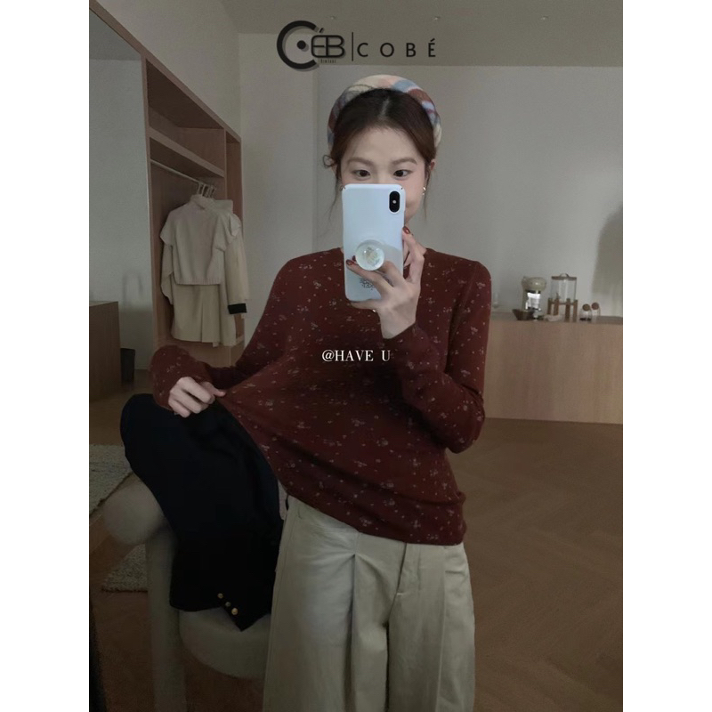 ÁO LEN TĂM IN HOA TAY DÀI 5 màu | COBÉ VINTAGE