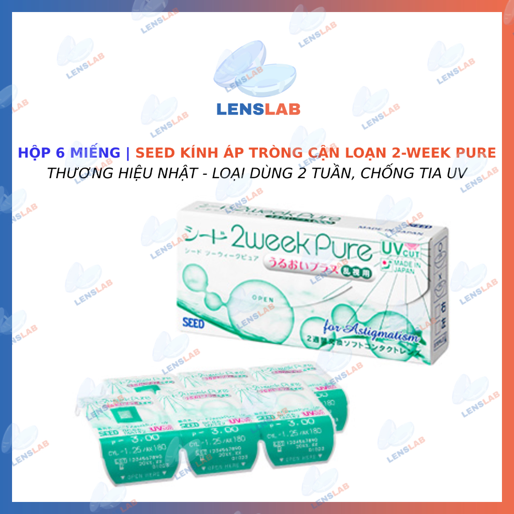 Hộp 6 Miếng | Kính Áp Tròng Cận Loạn SEED 2-Week Pure UV 2 Tuần - Hàng Chính Hãng