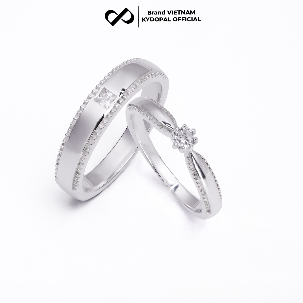 Nhẫn bạc đôi nam nữ KYDOPAL cá tính đính đá trang sức bạc Ý 925 cao cấp