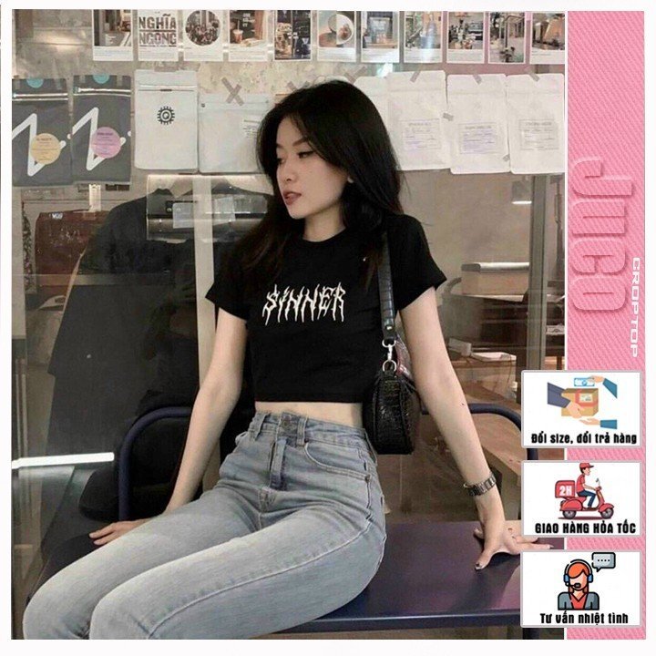 Áo croptop SINNER tay ngắn freesize, croptop nữ ôm body