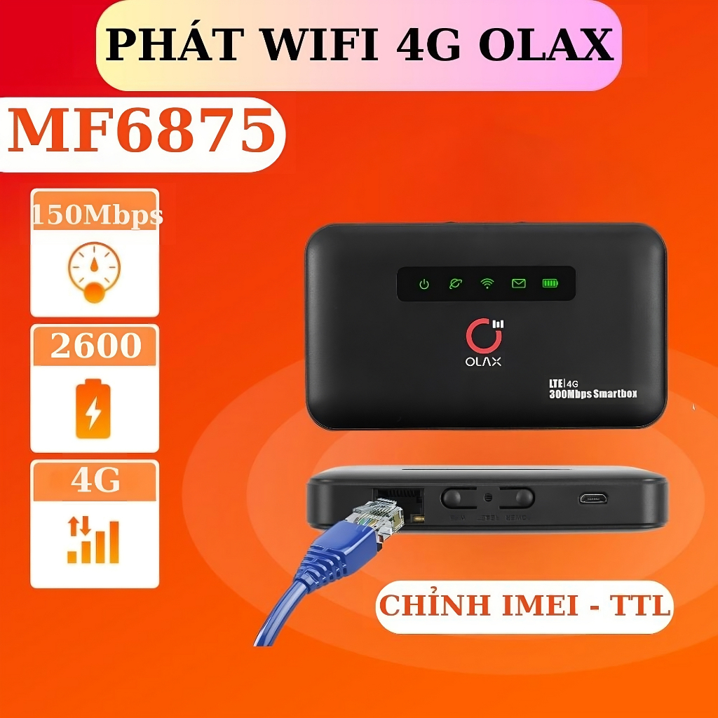 Bộ phát wifi 4G Olax MF6875 , Olax MT30 . Thiết bị phát wifi từ sim 4G tốc độ 300Mbps, Hỗ trợ 32 user