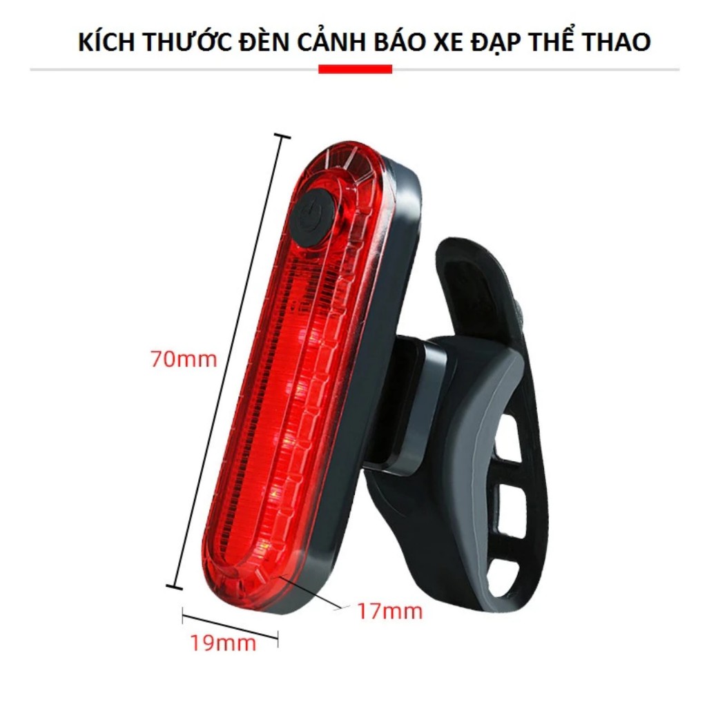 Đèn hậu xe đạp thể thao, Đèn Led dài cảnh báo chống nước, pin sạc USB 4 chế độ
