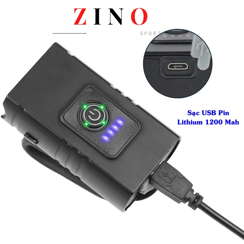 Đèn xe đạp thể thao T6 hai bóng LED siêu sáng chống nước sạc USB