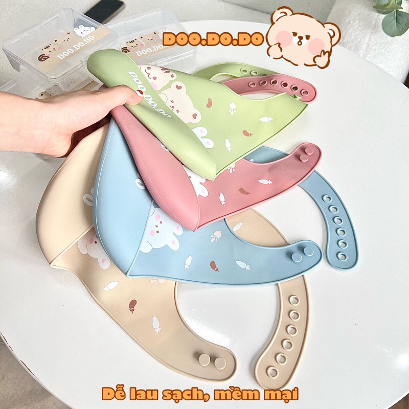 Yếm ăn dặm silicone cho bé DOO.DO.DO hoạ tiết hình thú đáng yêu tặng kèm hộp đựng yếm