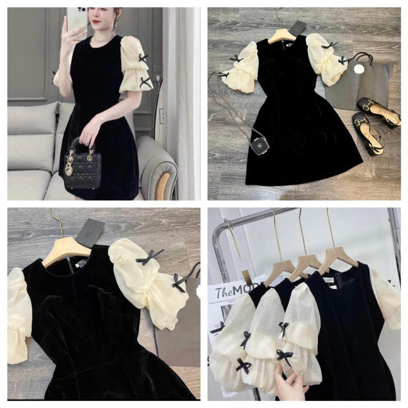 Đầm thiết kế tay voan nơ bigsize 55-90ký