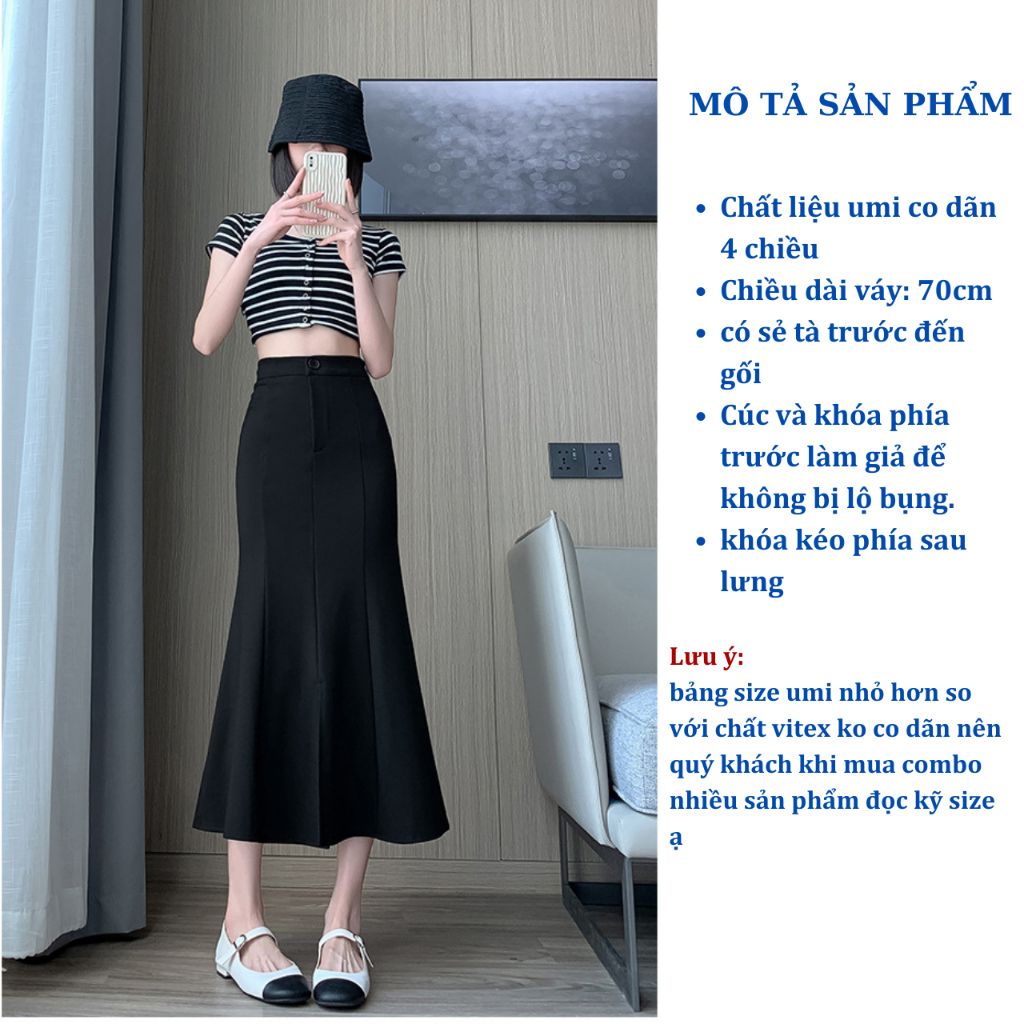 Chân Váy đuôi cá co dãn 4 chiều SATYLISK CV24 phối cúc giả phía trước