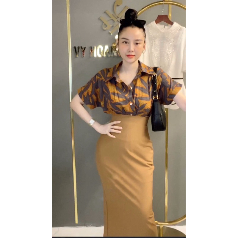 Váy liền áo lụa hoạ tiết mix váy chéo hàn M2