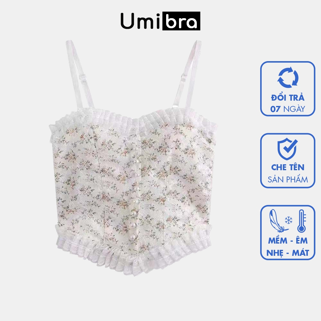 Áo bra 2 dây hoa nhí dáng croptop viền Ren đính khuy sang chảnh phong cách Hàn Quốc - AB16