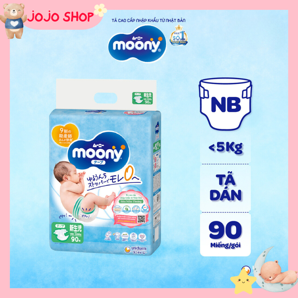 Tã dán sơ sinh Moony Newborn 90 miếng - Nhập khẩu Nhật Bản