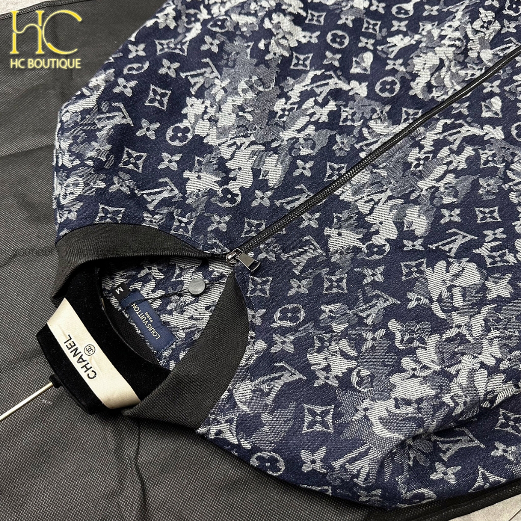 Áo bomber LV cực đẳng cấp, áo khoác họa tiết xanh nam nữ, hàng xịn full tag mac