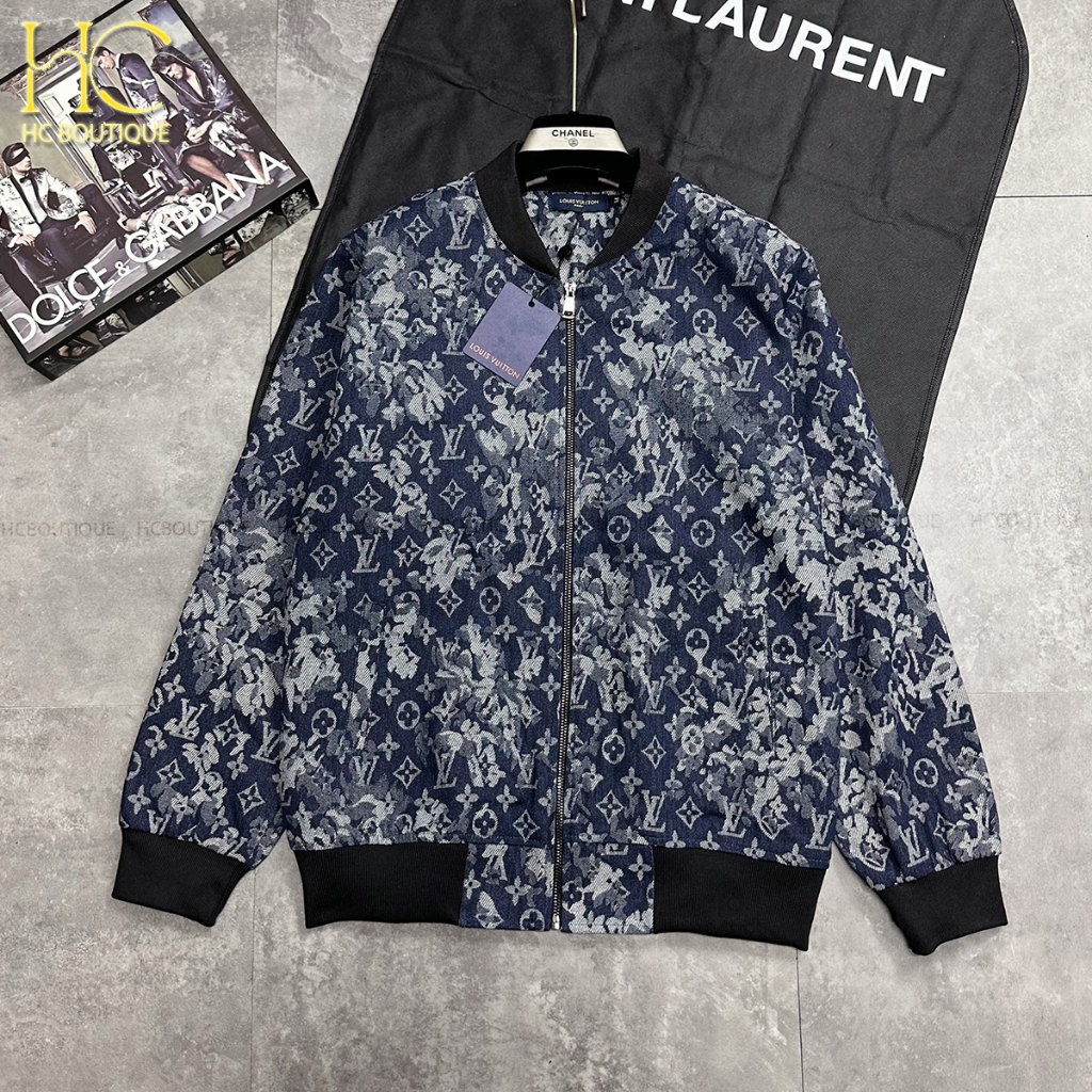 Áo bomber LV cực đẳng cấp, áo khoác họa tiết xanh nam nữ, hàng xịn full tag mac