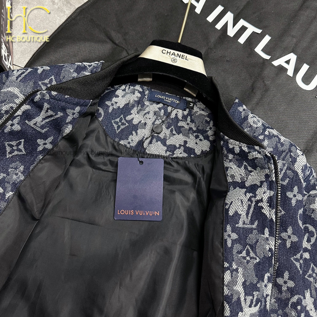 Áo bomber LV cực đẳng cấp, áo khoác họa tiết xanh nam nữ, hàng xịn full tag mac