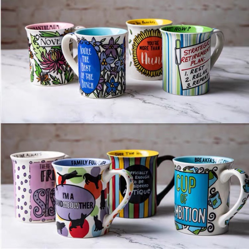 Cốc sứ Ly vintage hoạ tiết đẹp kèm câu quote hay, hàng xuất Châu Âu