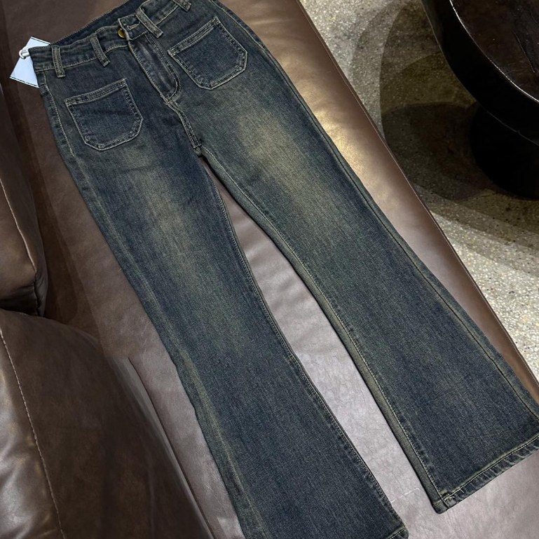 Quần Jean Nữ Loe Màu Xanh Mài Loang Đùi 2 túi nhỏ trước nổi bật hotrend