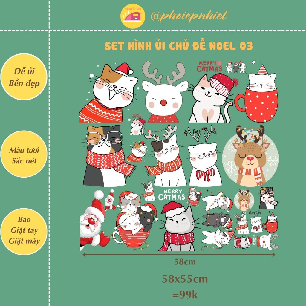 Combo hình ép, ủi nhiệt chủ đề noel dễ thương