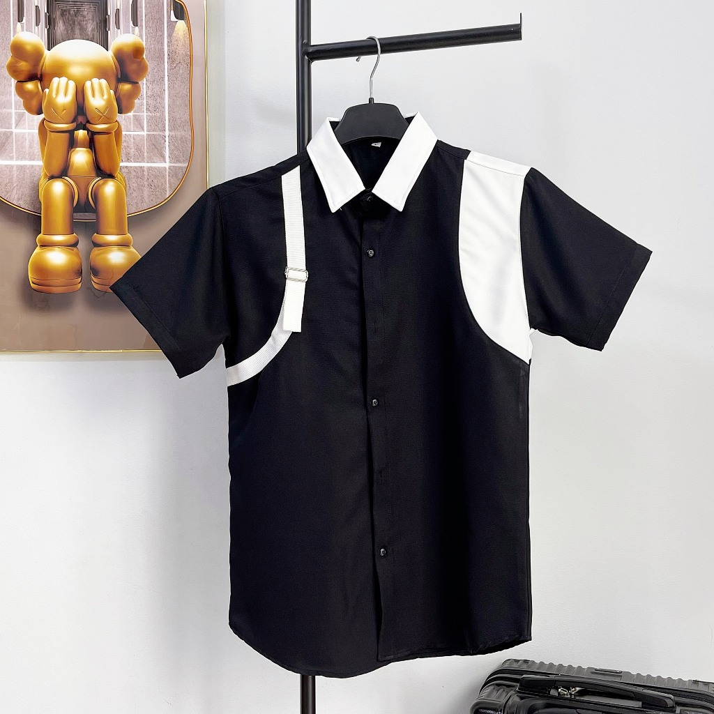 Áo sơ mi nam trắng tay ngắn LV kiểu đẹp in họa tiết mẫu mới nhất cao cấp AHFASHION