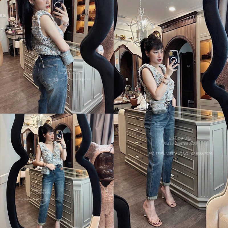 Quần jeans nữ mẫu mới thêu mác da nâu #1250