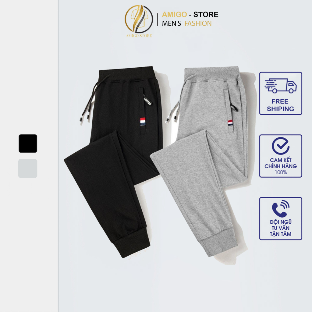 Quần Jogger nỉ nam thể thao chất Da cá dày dặn 2 màu trơn