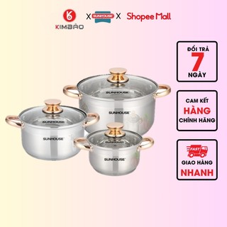 Bộ 3 nồi sunhouse 781 5 đáy - bộ nồi inox cao cấp