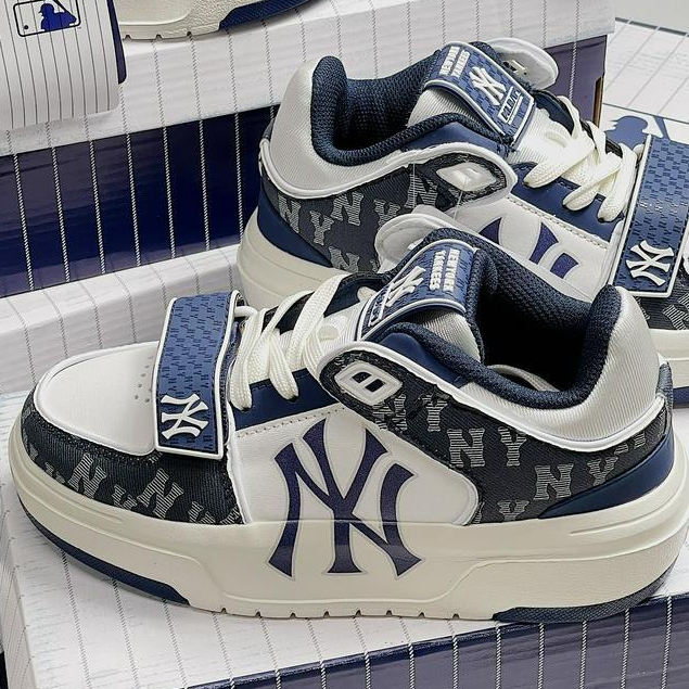 Giày sneaker MLB NY quai dán, giày MLB NY cổ mid 2 màu, giày nam nữ cao cấp đầy đủ fullbox.