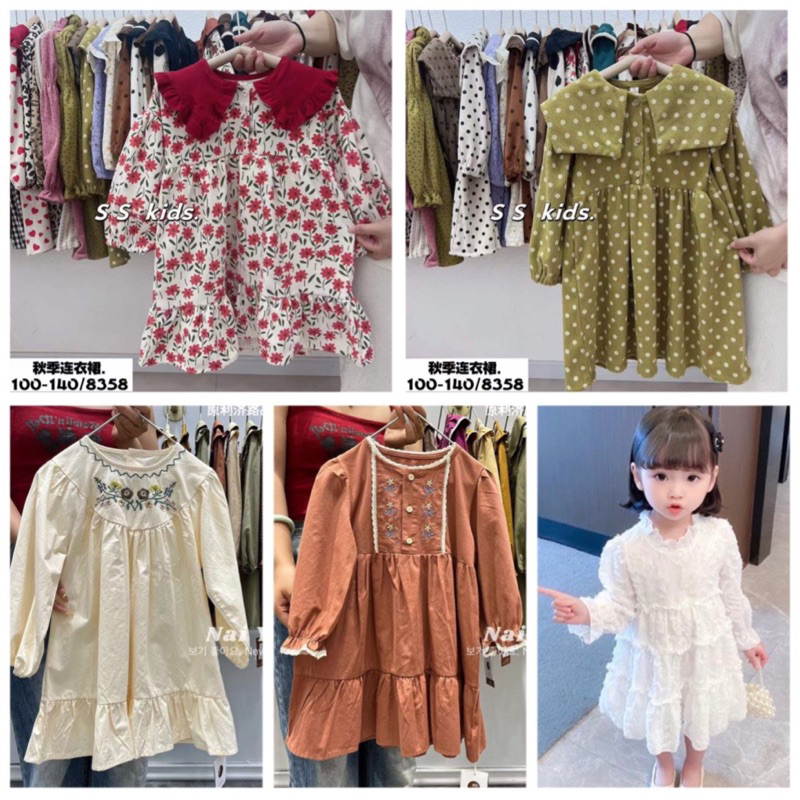 SP001103 Váy thu dài tay cổ thủy thủ chất đũi mềm siêu yêu cho bé Ảnh thật Rio chụp hàng có sẵn SP003046 SP003250