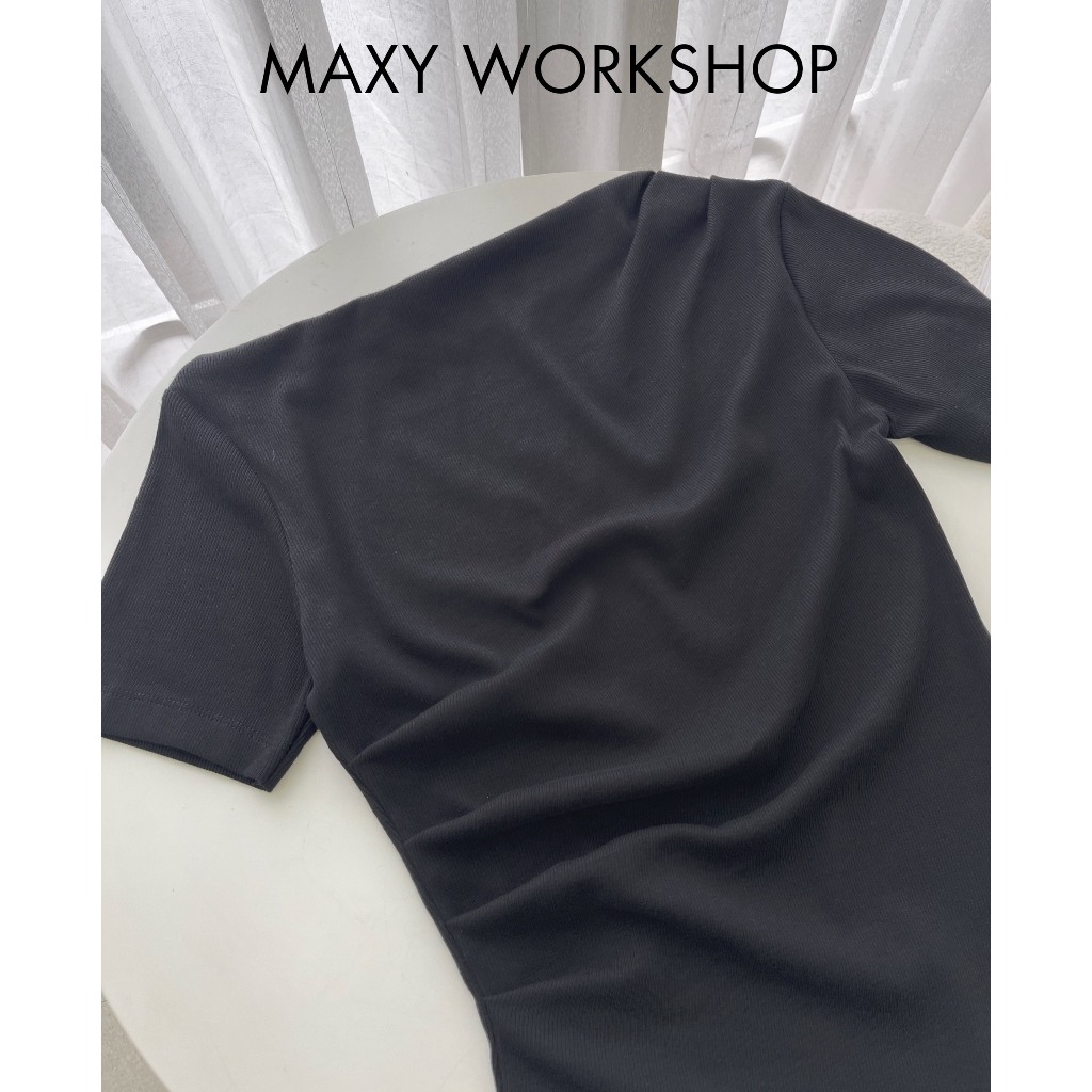 Áo thun tay ôm tay ngắn xếp ly tà xéo Side Sleeve Top Maxy Workshop