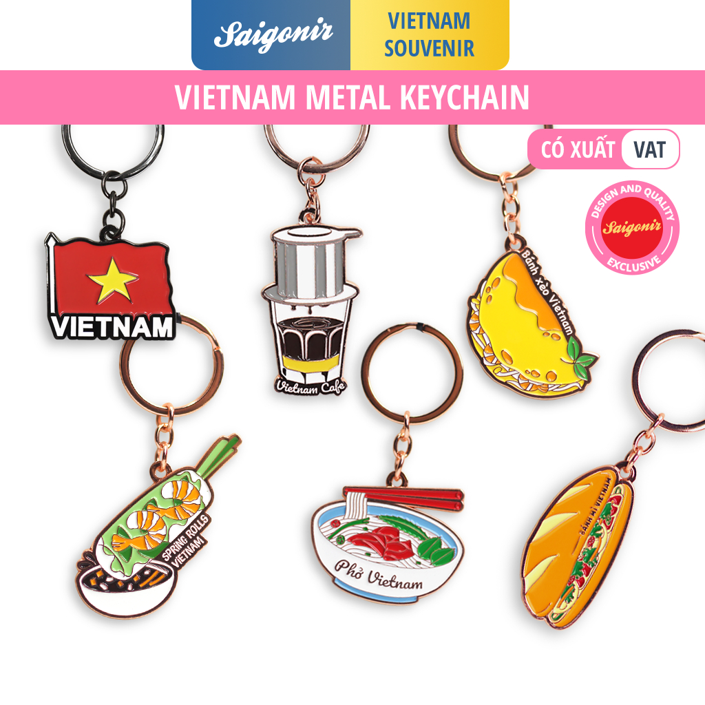 Móc khóa kim loại lưu niệm Việt Nam hình cafe gỏi cuốn phở bánh xèo bánh mì lá cờ Quà lưu niệm Vietnam Saigonir