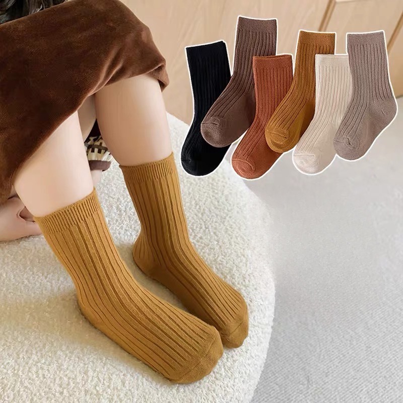 Set 5 Đôi Tất Len Gân Tăm Cổ Cao Vintage Cho Các Bé Siêu Xinh CCa