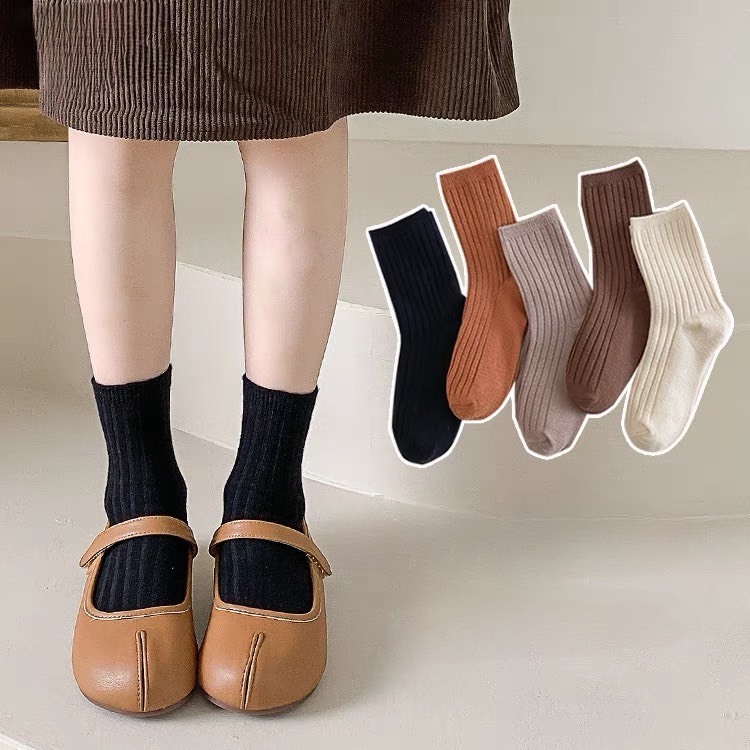 Set 5 Đôi Tất Len Gân Tăm Cổ Cao Vintage Cho Các Bé Siêu Xinh CCa