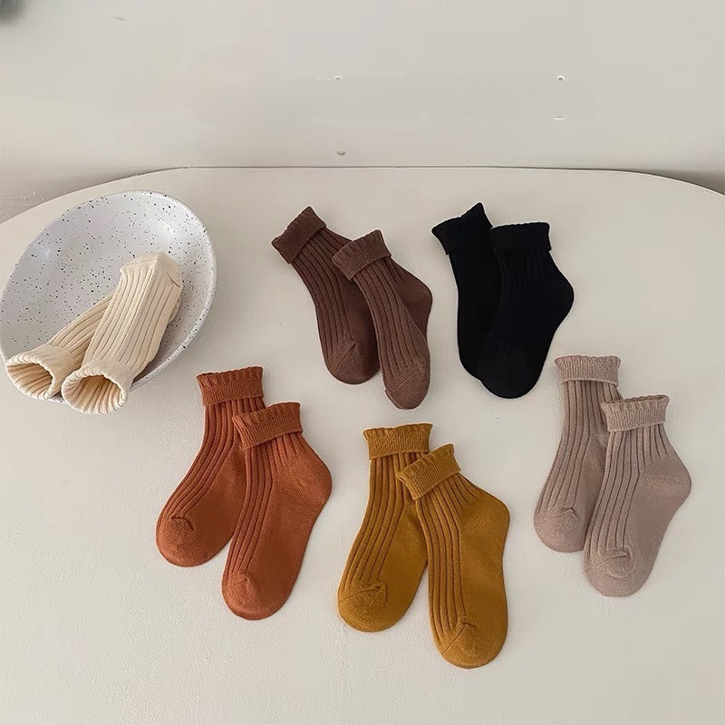 Set 5 Đôi Tất Len Gân Tăm Cổ Cao Vintage Cho Các Bé Siêu Xinh CCa