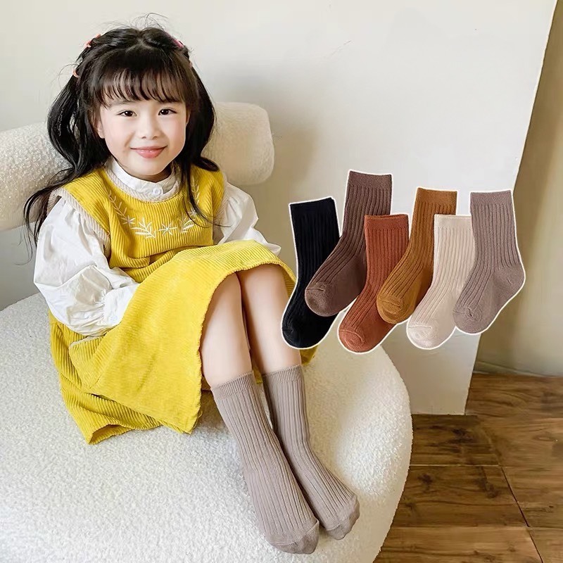 Set 5 Đôi Tất Len Gân Tăm Cổ Cao Vintage Cho Các Bé Siêu Xinh CCa