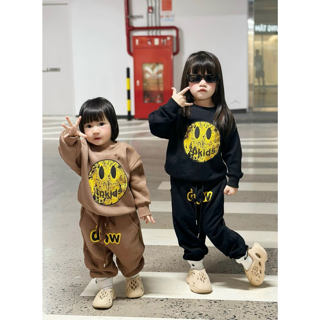Bộ quần áo nỉ cổ tròn cho bé mặt cười vỡ,bộ nỉ thu đông cho bé,TP KIDS