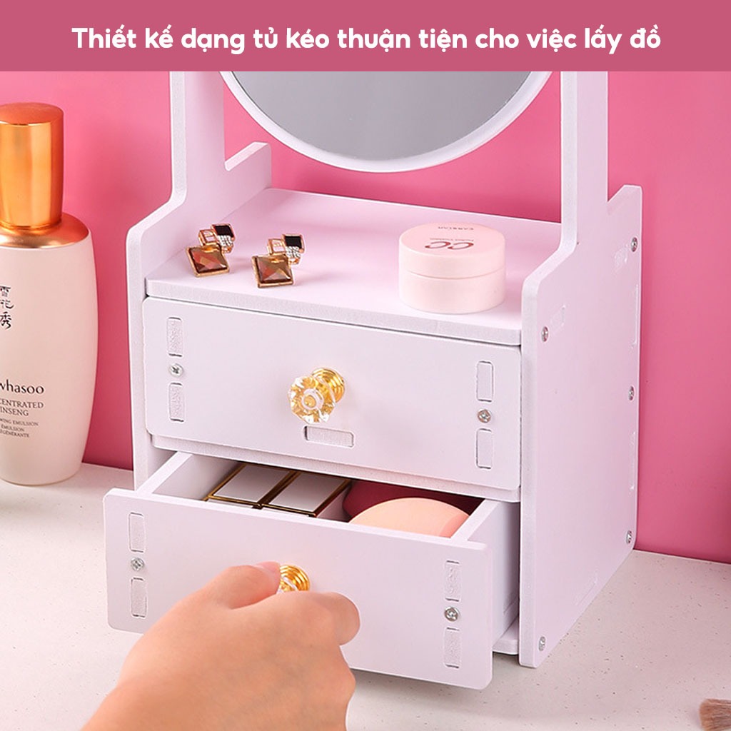 Kệ Đựng Mỹ Phẩm Để Bàn Kèm Gương JYoohome Tủ Để Đồ Trang Điểm, Son, Cọ Cao Cấp Thiết Kế Sang Trọng