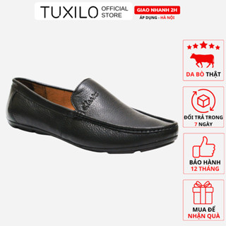 Giày da nam công sở dáng lười TUXILO chất liệu da bò thật 100% đế cao su nguyên chất khâu đế TX02