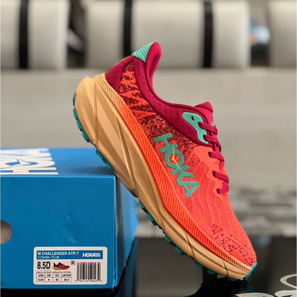 Giày H0ka Challenger ATR 7 Unisex Dòng Trail Địa Hình Đi Bộ Nhẹ Màu Đỏ Nhạt Full Box Tặng Kèm Vớ