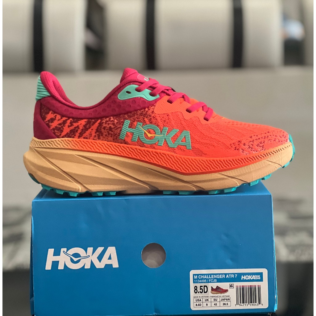 Giày H0ka Challenger ATR 7 Unisex Dòng Trail Địa Hình Đi Bộ Nhẹ Màu Đỏ Nhạt Full Box Tặng Kèm Vớ
