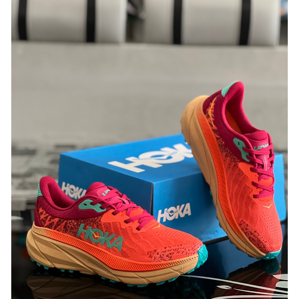 Giày H0ka Challenger ATR 7 Unisex Dòng Trail Địa Hình Đi Bộ Nhẹ Màu Đỏ Nhạt Full Box Tặng Kèm Vớ