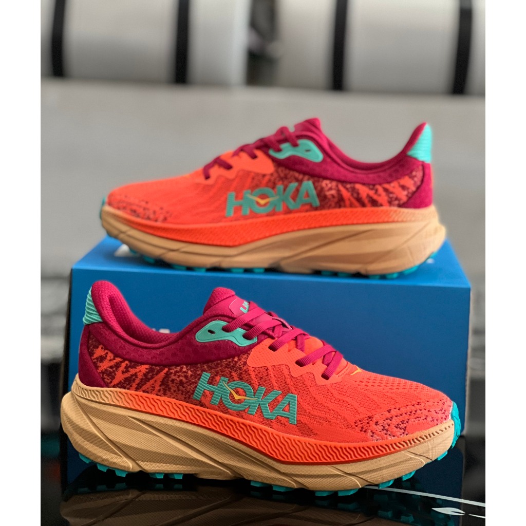 Giày H0ka Challenger ATR 7 Unisex Dòng Trail Địa Hình Đi Bộ Nhẹ Màu Đỏ Nhạt Full Box Tặng Kèm Vớ