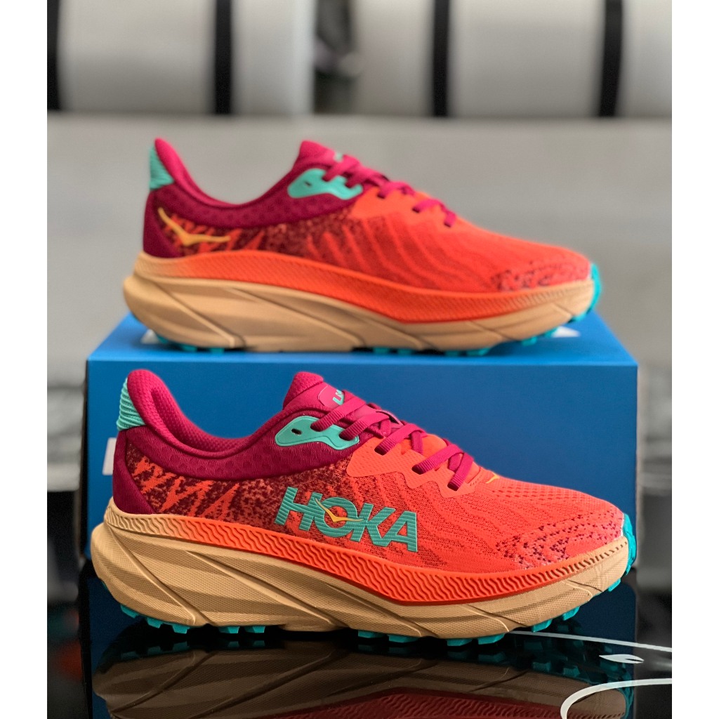 Giày H0ka Challenger ATR 7 Unisex Dòng Trail Địa Hình Đi Bộ Nhẹ Màu Đỏ Nhạt Full Box Tặng Kèm Vớ