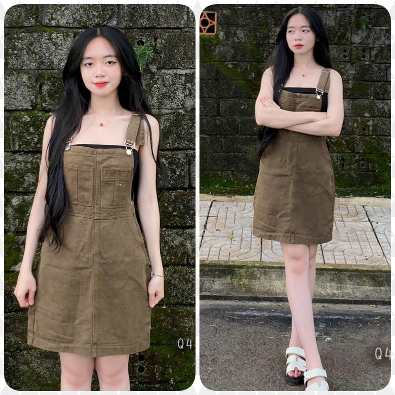 Yếm jean bò váy ngắn phối 2 túi trước thời trang | A&JEAN STORE