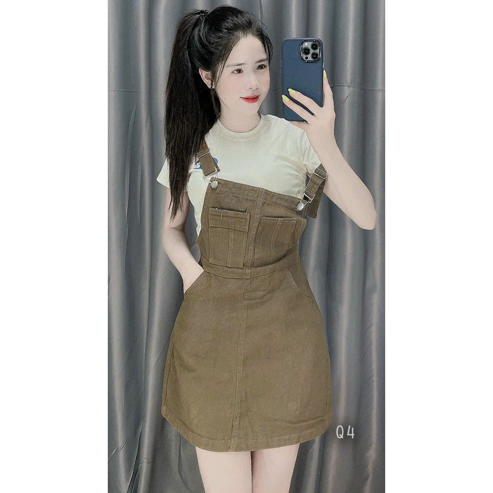 Yếm jean bò váy ngắn phối 2 túi trước thời trang | A&JEAN STORE