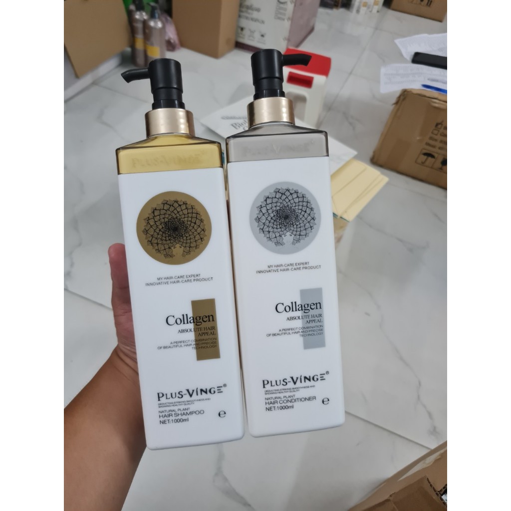 Cặp dầu gội xả Collagen VINGE 1000ml Thơm, Mềm, Mượt Tặng kèm 1 tuýp thử