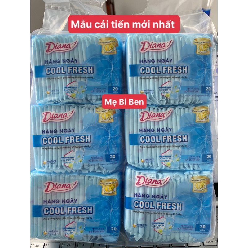 Lốc 6 gói Băng vệ sinh Diana hàng ngày Sensi Cool Fresh gói 20 miếng 15.5cm
