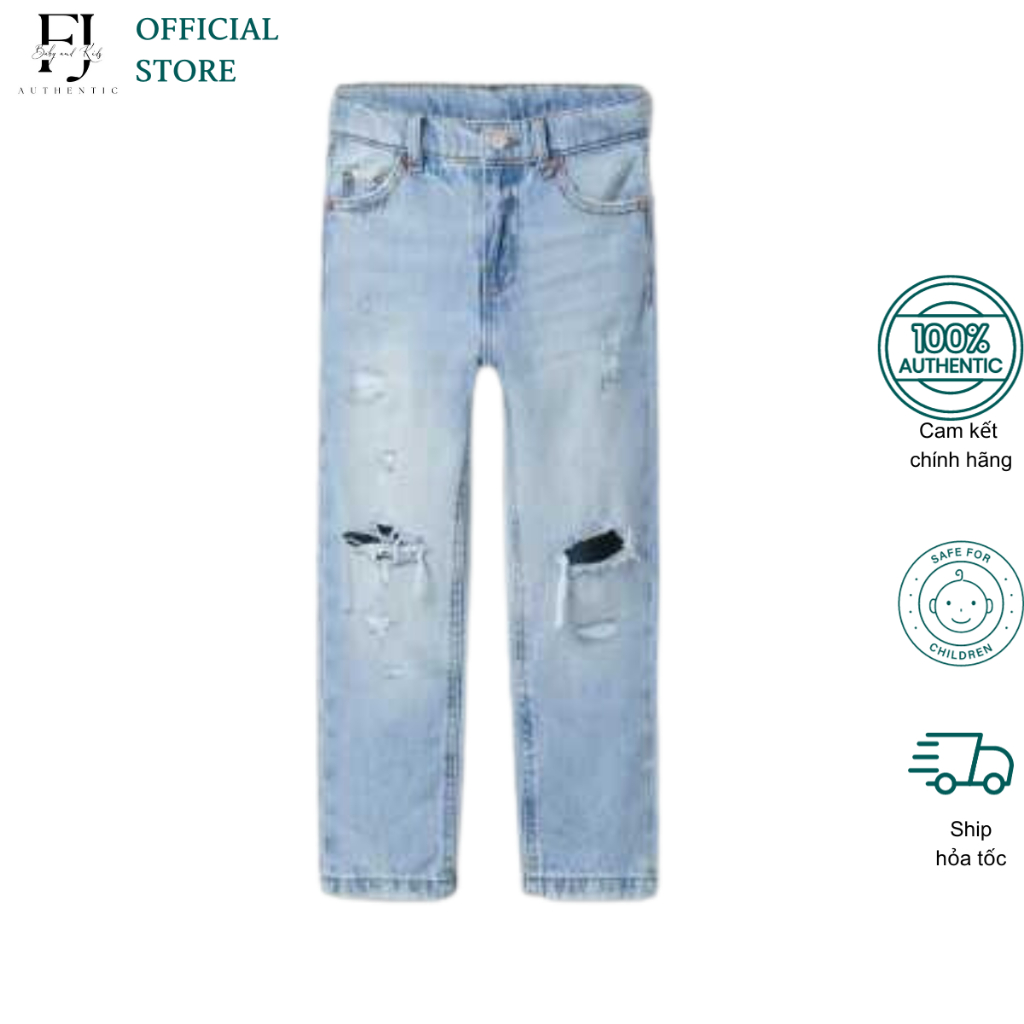 Quần jean xanh rách gối bé trai ZARA quần dài chất liệu cotton chính hãng cho bé 6 tuổi đến 10 tuổi
