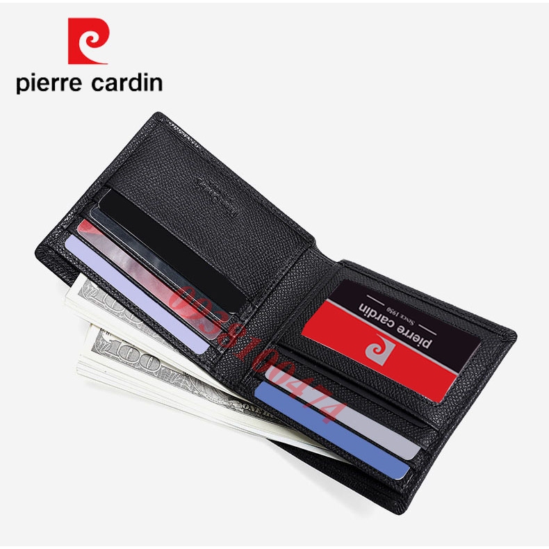 Ví da Pierre Cardin chính hãng da bò thật vân nổi chống trầy ví ngang PCJ2080