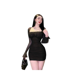 [Freeship] Đầm body cổ vuông nhún phối lưới TSSB0142