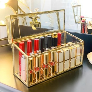 Hộp đựng son cao cấp bằng thủy tinh viền mạ vàng phong cách sang trọng hàng có sẵn