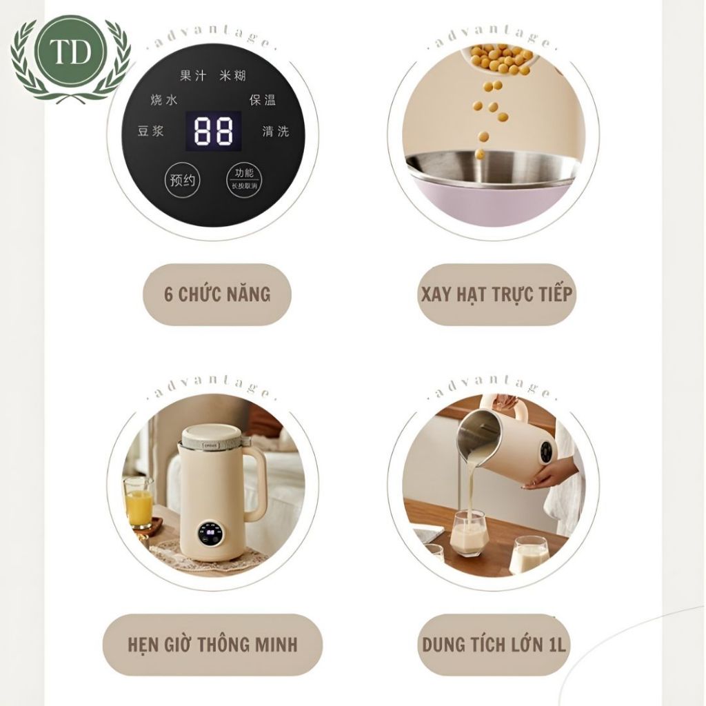 Máy Làm Sữa Hạt ZENGON 1000ml, 6 Chức Năng, Xay Nấu Sữa Hạt, Xay Sinh Tố Đa Năng, Bảo Hành 6 Tháng