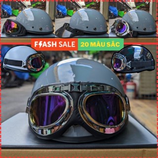 Combo Mũ Bảo Hiểm Nửa Đầu 1/2 Nam Nữ Sơn Đủ Màu Kèm Kính Phi Công UV -Kết Hợp Tai Mèo - Xu Hướng Mới - Hàng Tốt - Giá Rẻ