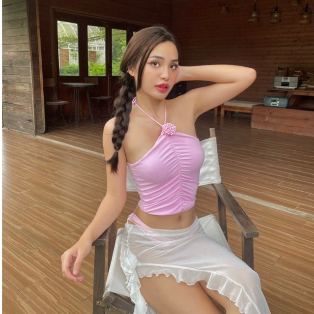 Áo yếm nhún kết hoa